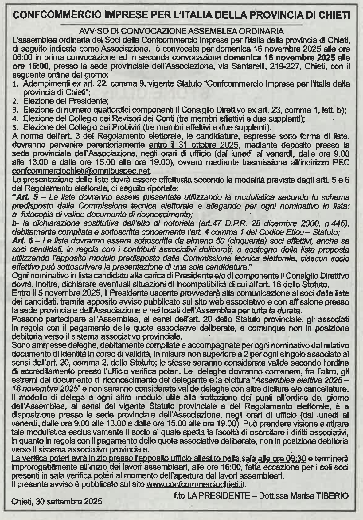 Avviso convocazione Assemblea elettiva