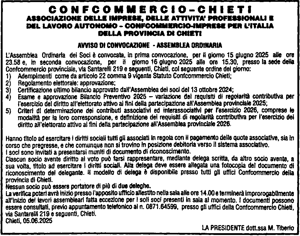 Avviso di convocazione Assemblea Ordinaria